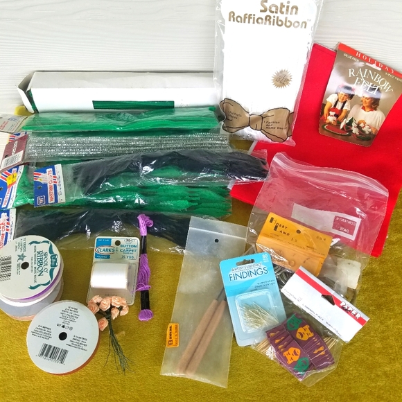 Craft Junk Drawer Lot Random Assorted Craft Items Ribbons,Felt Lot NOS - Picture 1 of 8